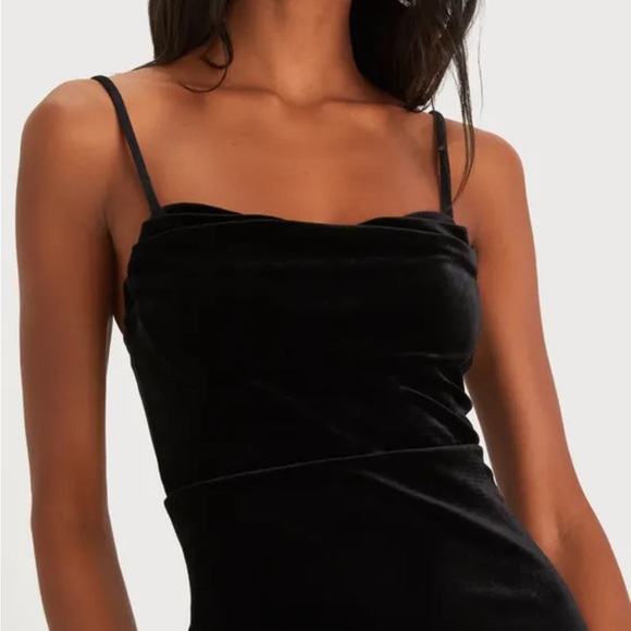 🖤 LULUS Alluring Affection Black Velvet Lace Cowl Neck Midi Dress; Size XS - Picture 3 of 14